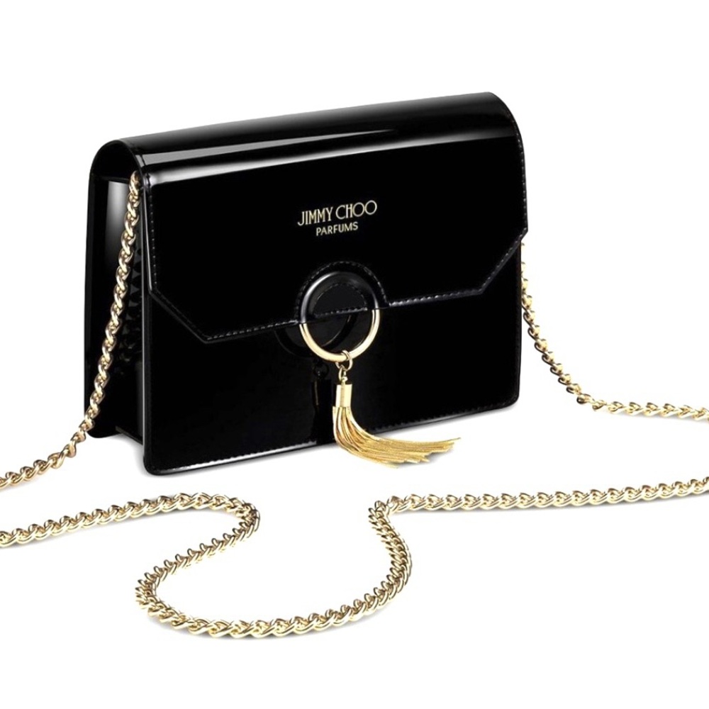 JIMMY CHOO Parfums Crossbody Patent Sm bag Chain gold pouch clutch Evening Bag